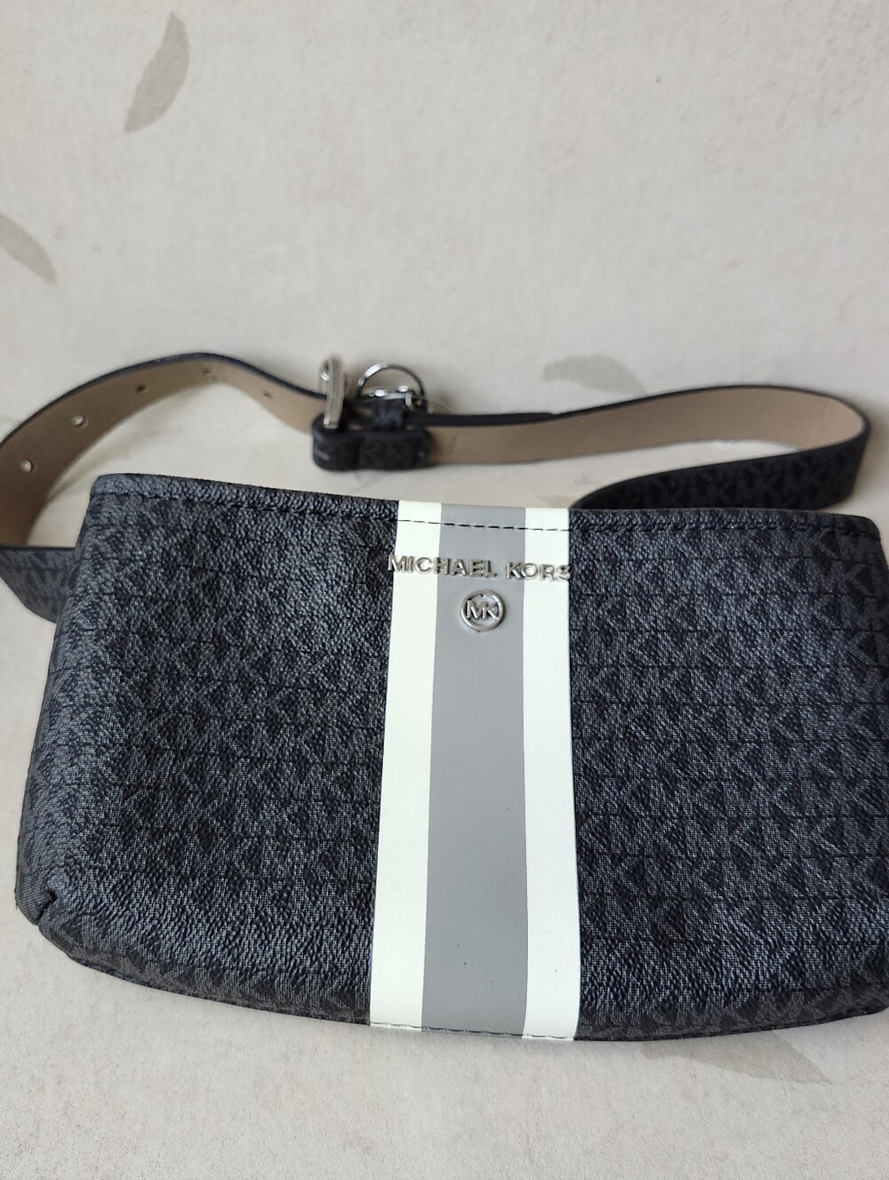 Michael Kors Men's Black and Gray Stripe Belt Bag